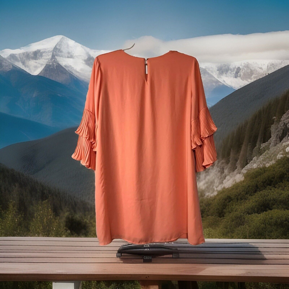 XL Cato Charming Peach Fully Lined To The Knee Dress Double Layer Bell Sleeves - Picture 8 of 8